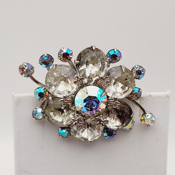 Vintage 1950s Judy Lee Style Rhinestone Silver Tone Brooch - Picture 5 of 8